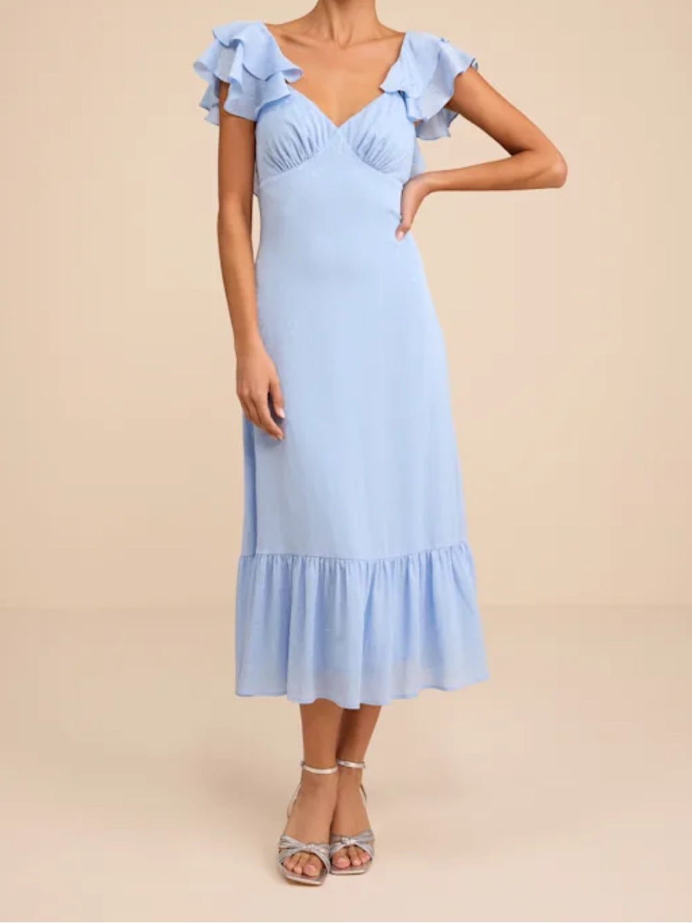 Lulu's Light Blue Ruffle-Shoulder Maxi Dress